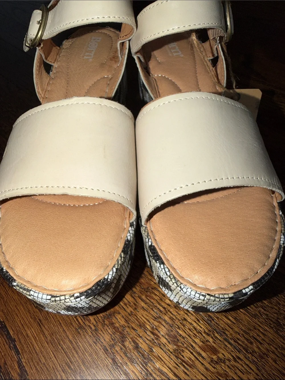 Born Dorrah Cream Platform Sandals with Patterned Wedge